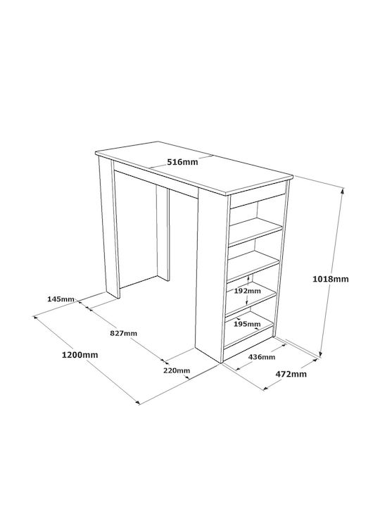 Brockley Table Bar Wooden with Cement Frame White/Grey 120x51.6x101.8cm