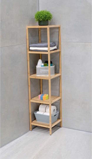 Alpina Appliances Boden Badezimmerregal Bamboo mit 5 Regalböden 33x32x141cm Braun