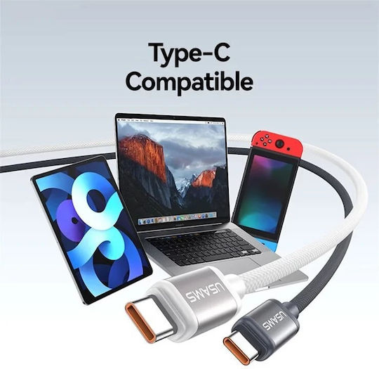 Usams Series Braided USB 2.0 Cable USB-C Male - USB-C 60W PD Black 1.2m