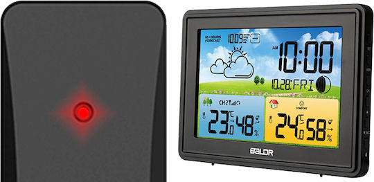 Wireless Weather Station IDL Baldr+ Outdoor Sensor Hygrometer Barometer Weather Forecast Moon Phases Comfort Level Icon Alarm Clock Backlit Display Black Color