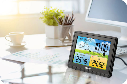 Wireless Weather Station IDL Baldr+ Outdoor Sensor Hygrometer Barometer Weather Forecast Moon Phases Comfort Level Icon Alarm Clock Backlit Display Black Color