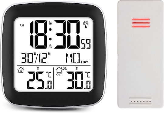 Stație meteo profesională wireless Idealstore pentru exterior și interior, cu temperatură, calendar, ceas deșteptător, funcție de amânare, rază de acțiune de 60 m, măsurători ușor de citit, design modern