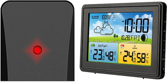 Kabellose Wetterstation Spring Idealstore Außensensor Hygrometer Barometer Wettervorhersage Mondphasen Komfortstufen-Symbol Wecker Beleuchtetes Display Schwarze Farbe