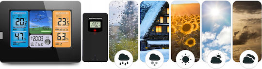 Professionelle drahtlose Wetterstation Idealstore Innen- und Außenbereich Luftfeuchtigkeit Wettervorhersage Barometerdruck Kalender Wecker Batteriesensor Schlummerfunktion 60 m Reichweite 4-stufige Hintergrundbeleuchtung LCD-Display