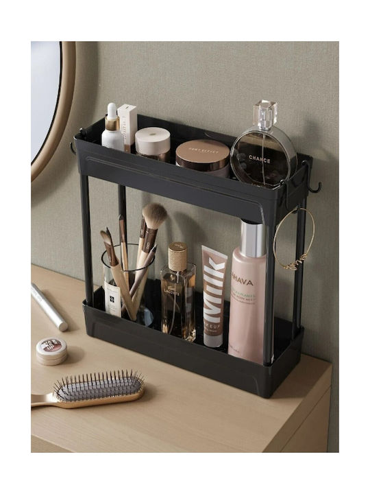 Femmit Multifunctional Sink Organizer Rack – 2-Tier Shelf with Hooks & Non-Slip Base Plastic Black 39x36x13 Cm