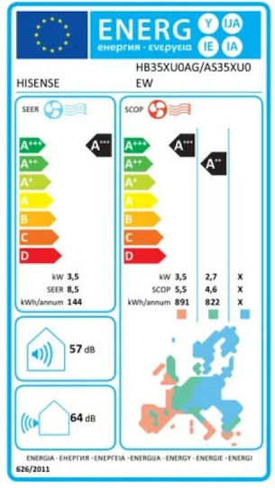 Hisense UNI HB Klimaanlage Inverter 12000 BTU A+++ / A++ mit WiFi