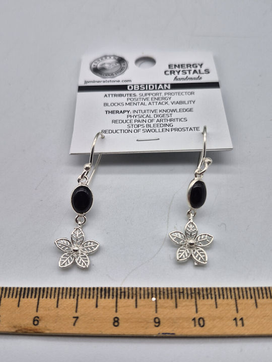 Ersatzsilber Boho Anhänger Ohrringe Schwarz Obsidian