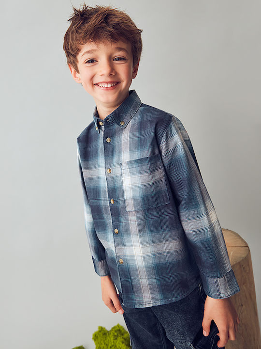Kids Checked Shirt Long Sleeve Blue