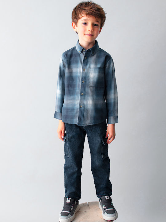 Kids Checked Shirt Long Sleeve Blue