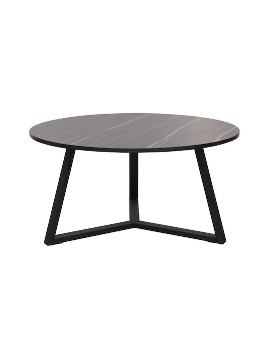 Round Central Coffee Table Berton Made of Solid Wood Marble W80xL80xH40cm