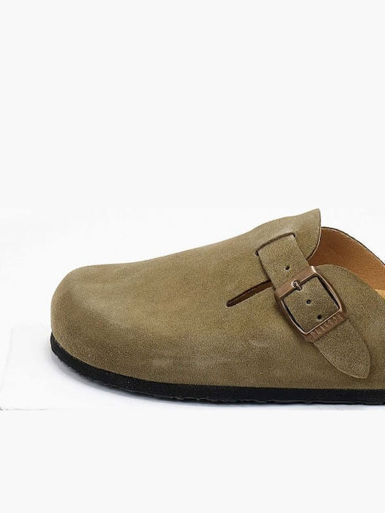 Women's Plakton Leather Anatomical Clogs 181539 Suede Light Khaki