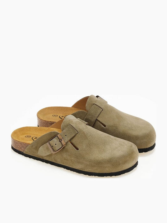Women's Plakton Leather Anatomical Clogs 181539 Suede Light Khaki
