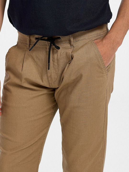 Men's Elastic Beige Trousers