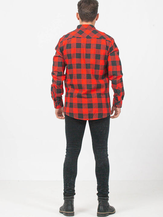 Long-sleeved Flannel Shirt Checked Red