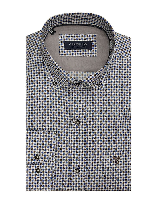 Long Sleeve Cotton Shirt in Slim Fit Blue