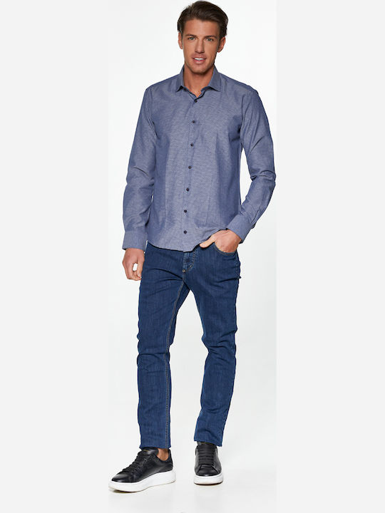 Cu mânecă lungă Denim Cămașă în Linie ingusta Denim Night Sky