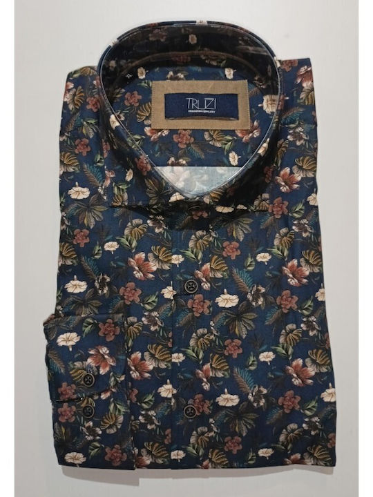 Long-Sleeve Narrow-Fit Shirt Navy Blue