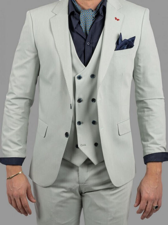 Men's Summer Suit with Vest Slim Fit Pink