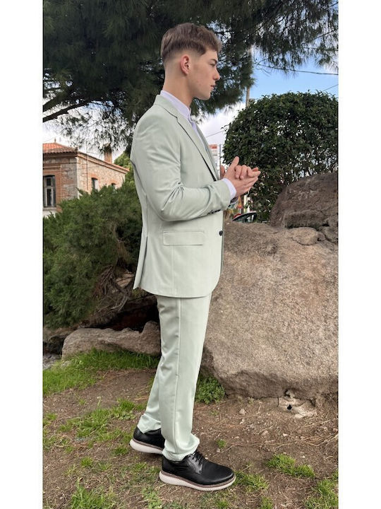 Men's Summer Suit with Vest Slim Fit Pink