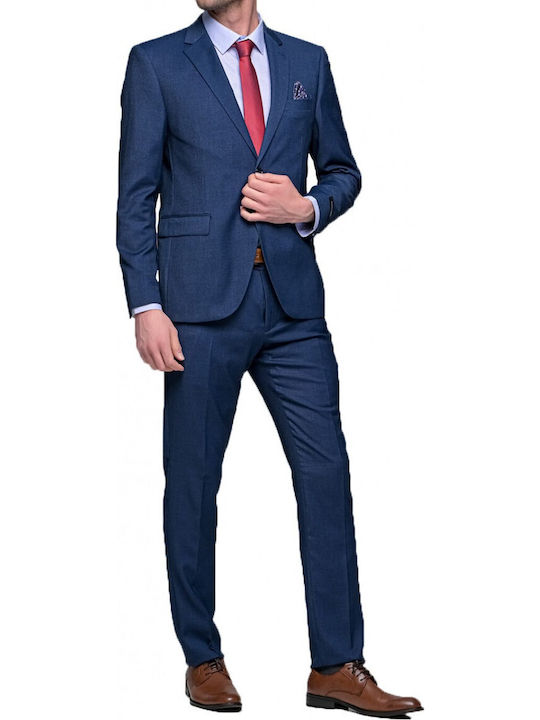 Herrenanzug mit Weste mit Schlank Passform Navy - Blau