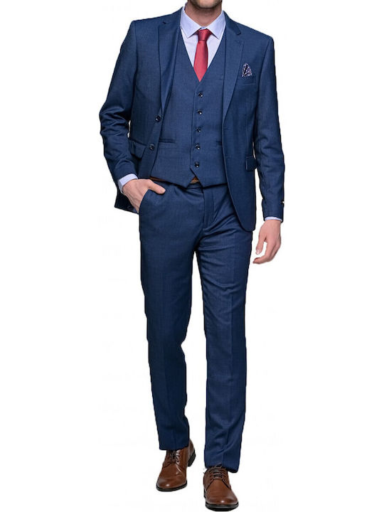 Herrenanzug mit Weste mit Schlank Passform Navy - Blau