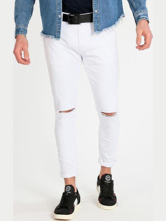 Men's Jeans Pants with Slim Fit White