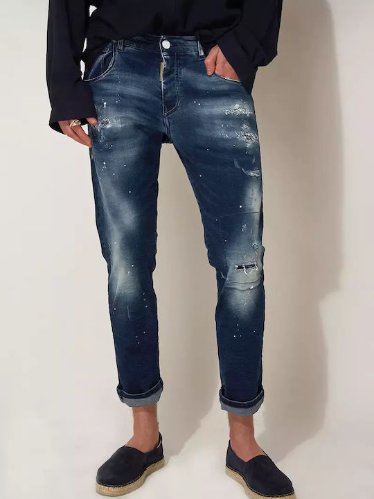 Ανδρικό Παντελόνι Τζιν Cropped με Slim Εφαρμογή Blue