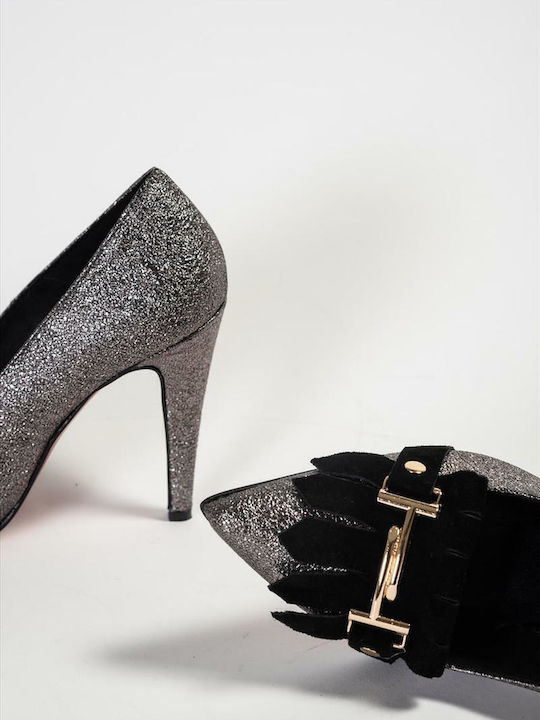 Leather Pointed Toe Brown Heels Bronze