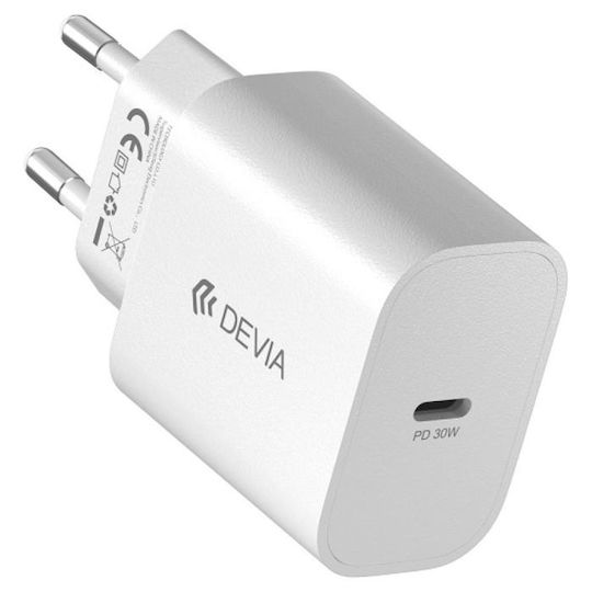 Devia Charger Without Cable GaN with USB-C Port 30W Power Delivery Whites (Smart)