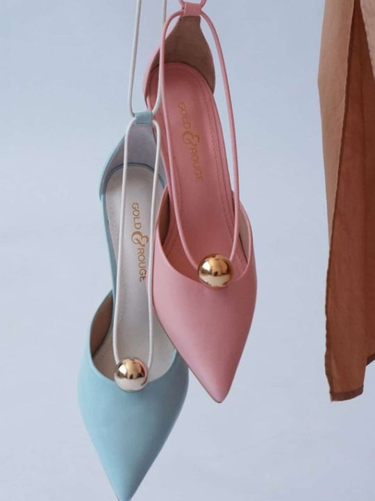 Leder Pumps mit Riemchen & Dünn mittelhoher Absatz Rosa