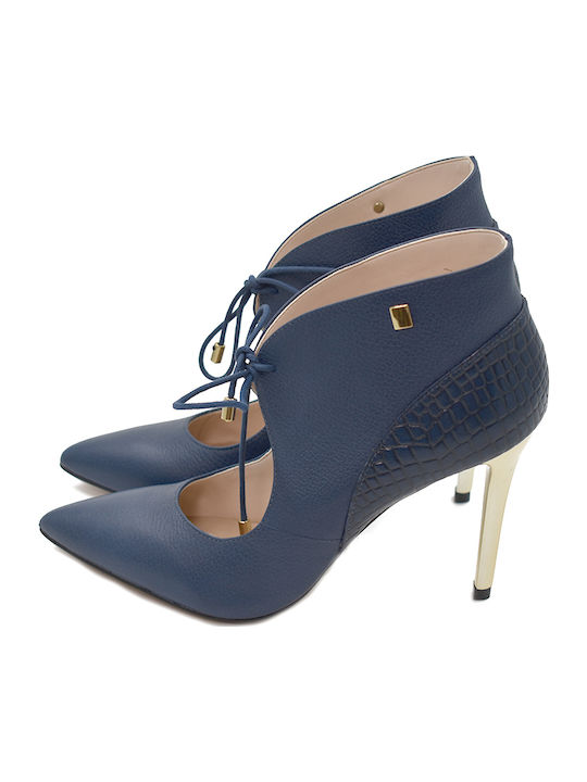 Leather Pointed Toe Blue Heels