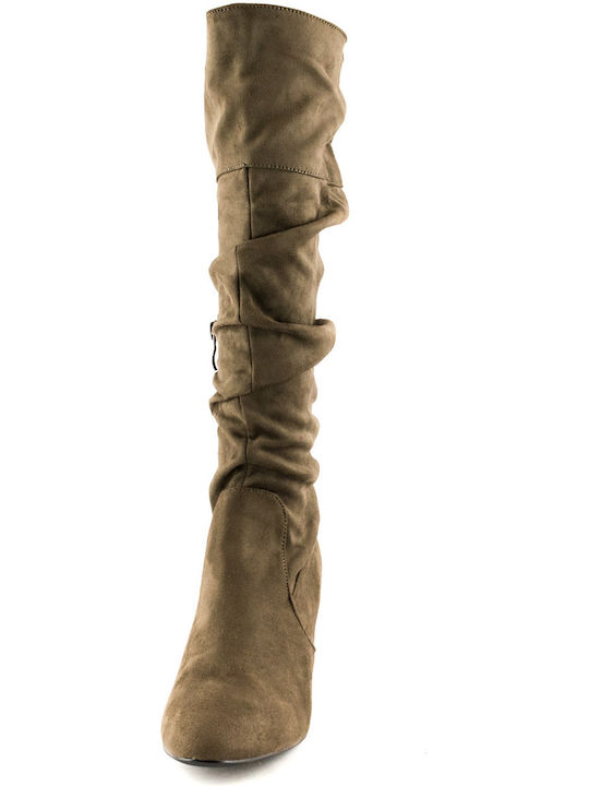 Wildleder Damenstiefel mit mittlerem Absatz Braun