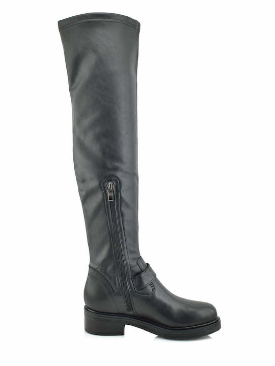 Leder Damenstiefel Über dem Knie Schwarz