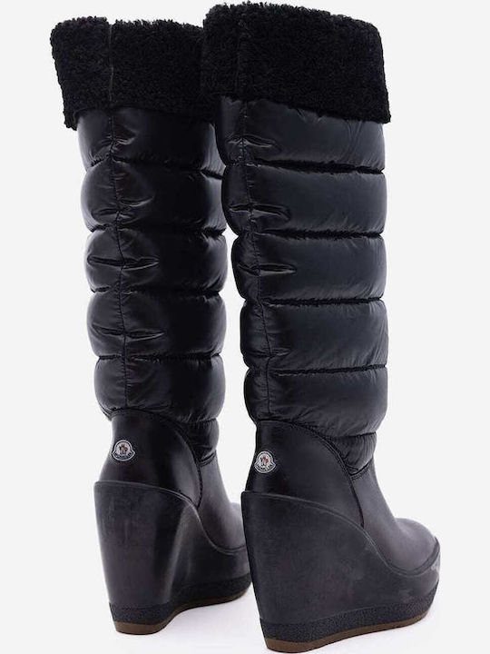 Locarno Leder Damenstiefel mit Hohem Absatz und Gummi Schwarz