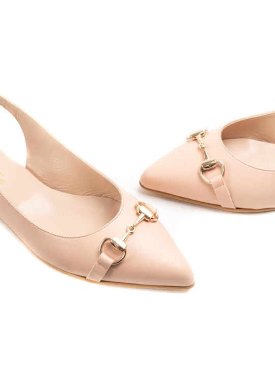 Δ Δερμάτινες Γυναικείες Μπαλαρίνες Slingback σε Μπεζ Χρώμα