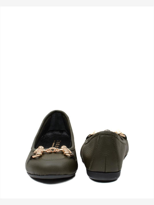 Leather Ballerinas Khaki