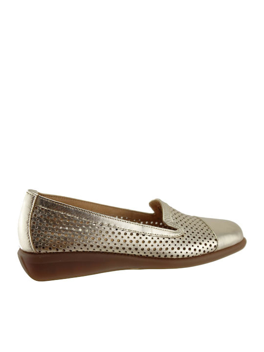 Δερμάτινα Γυναικεία Loafers σε Χρυσό Χρώμα