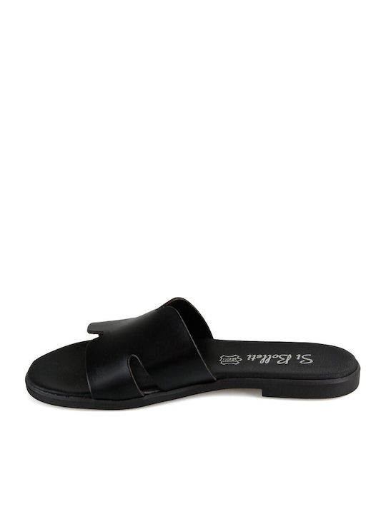 Leather Women's Flat Sandals in Black Color