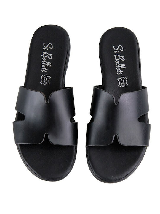 Leather Women's Flat Sandals in Black Color