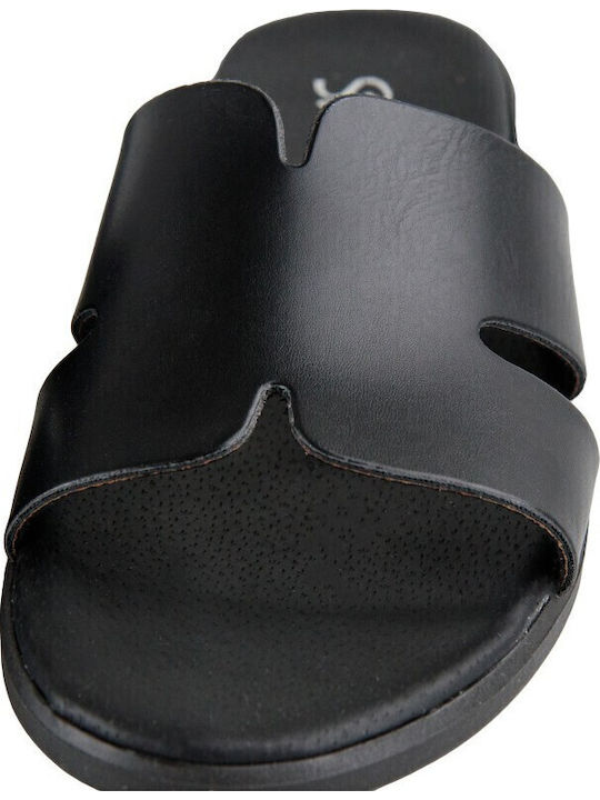 Leather Women's Flat Sandals in Black Color
