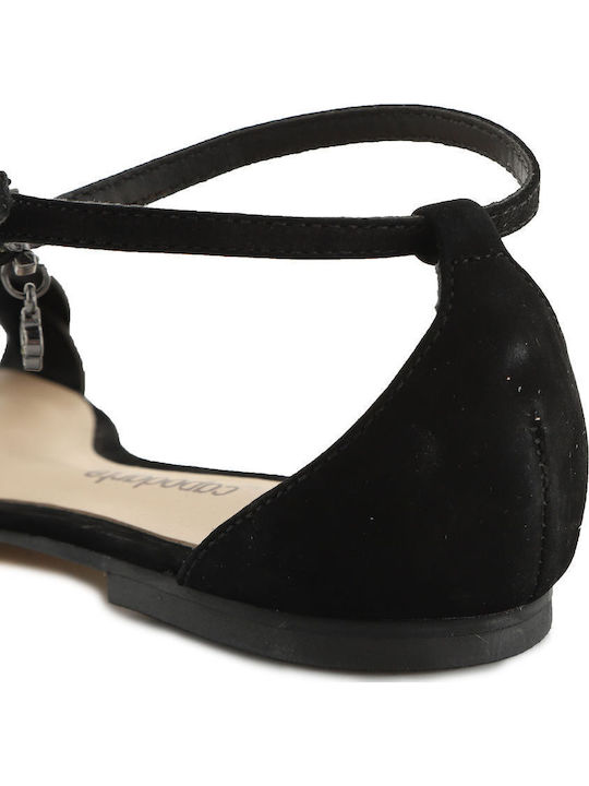 Leather Women's Flat Sandals in Black Color