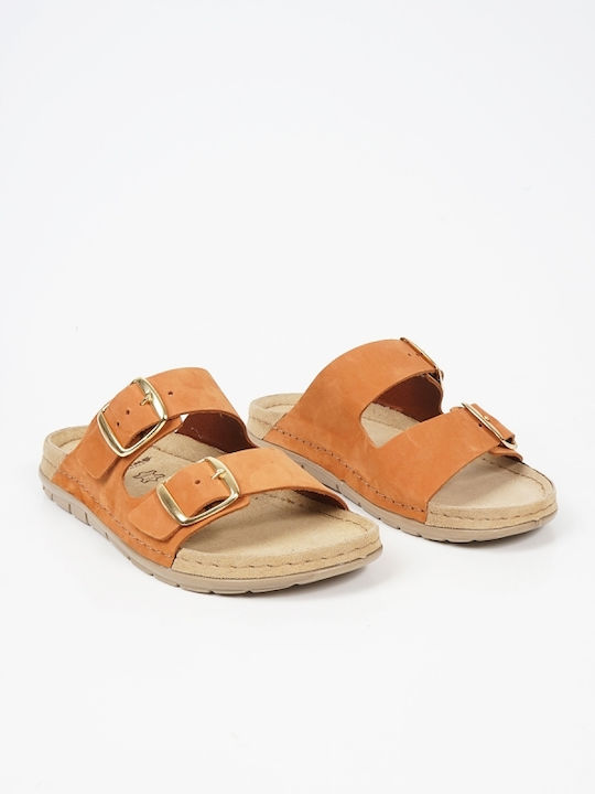 Leder Flache Sandalen für Damen mit Riemen in Tabac Braun Farbe