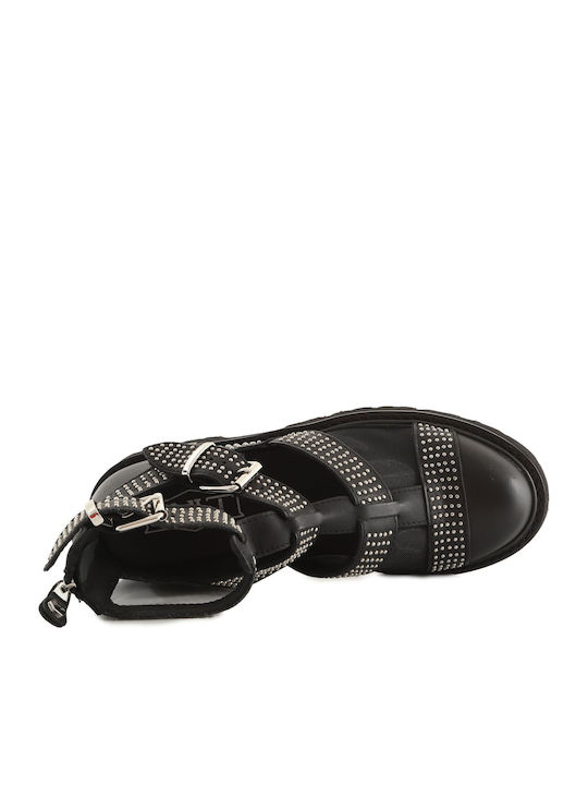 Leather Women's Flat Sandals in Black Color