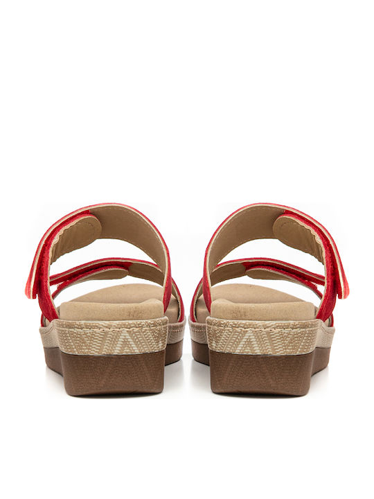 Leather Women's Flat Sandals Anatomic in Red Color