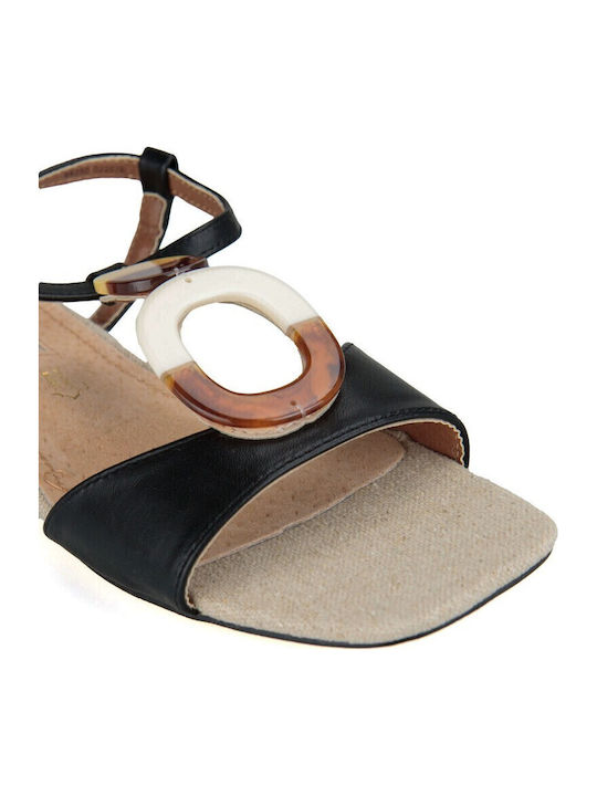 Women's Flat Sandals with Strap in Black Color