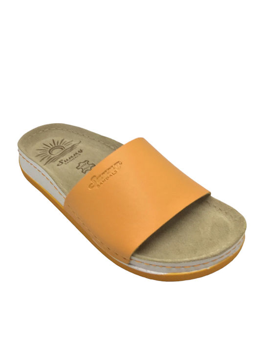 Leather Women's Flat Sandals Anatomic in Orange Color