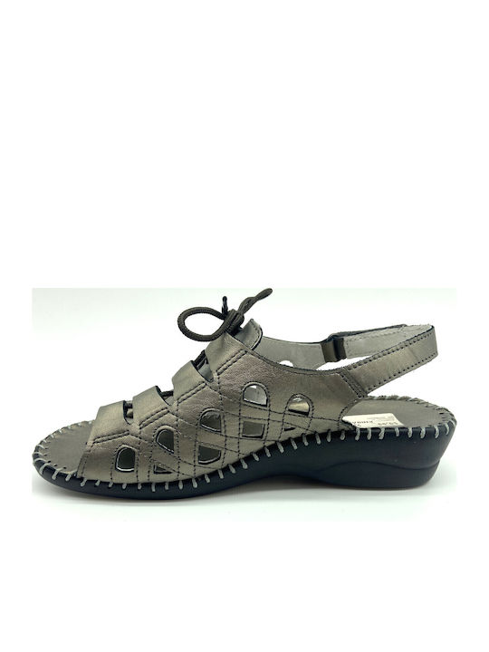 Leather Women's Flat Sandals Anatomic in Gray Color