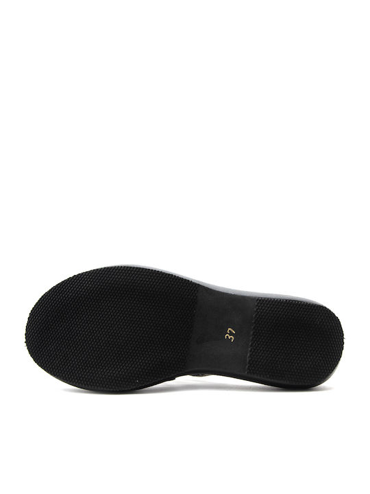 Δερμάτινα Γυναικεία Σανδάλια Flatforms Μαύρα