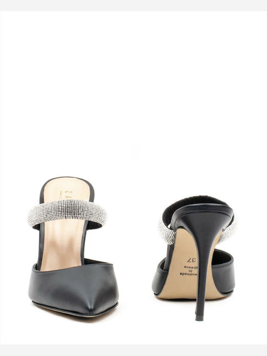 Mules with Thin High Heel in Black Color