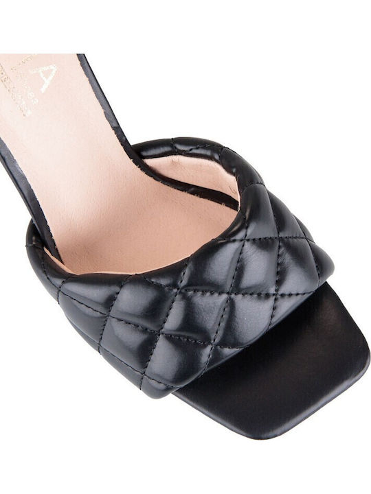Mules with Thin High Heel in Black Color